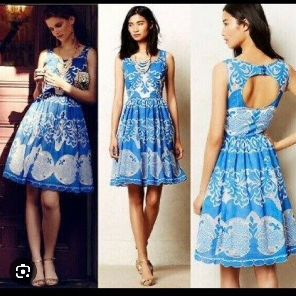 Blue embroidered dress with petticoat skirt summer wedding guest